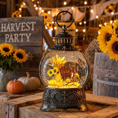 Christmas Fall Snow Globes Thanksgiving Water Lantern Swirling Glitter Snow Globe for Autumn Harvest Day, alternate view 2