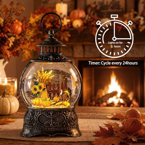 Christmas Fall Snow Globes Thanksgiving Water Lantern Swirling Glitter Snow Globe for Autumn Harvest Day, alternate view 3