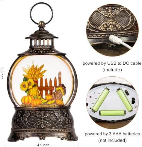 Christmas Fall Snow Globes Thanksgiving Water Lantern Swirling Glitter Snow Globe for Autumn Harvest Day, alternate view 5