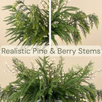 Christmas Faux Arrangement for Centerpieces - Pine Branches & White Berries in Pine & Berry, alternate view 4
