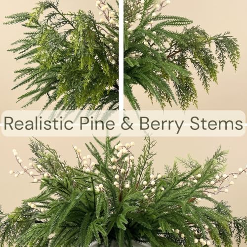 Christmas Faux Arrangement for Centerpieces - Pine Branches & White Berries in Pine & Berry, alternate view 4
