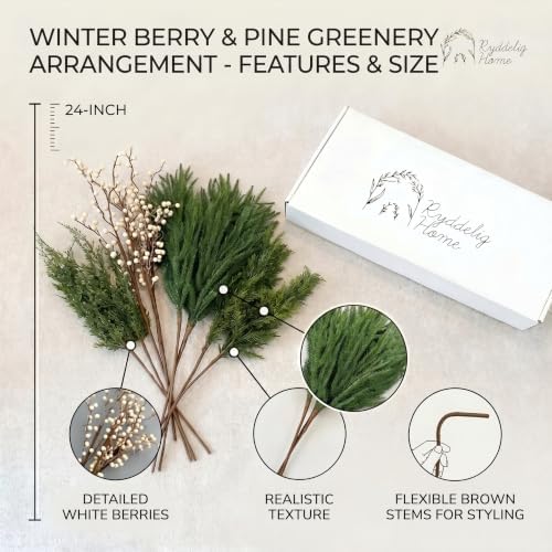 Christmas Faux Arrangement for Centerpieces - Pine Branches & White Berries in Pine & Berry, alternate view 6