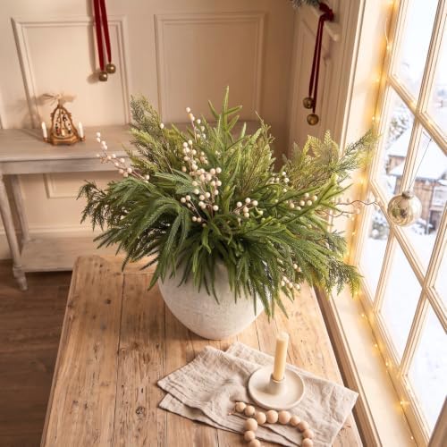 Christmas Faux Arrangement for Centerpieces - Pine Branches & White Berries in Pine & Berry, alternate view 7