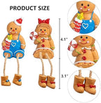 Christmas Figurines, Set of 2 Resin Gingerbread Man Sitters with Dangling Legs, Xmas Table Fireplace Shelf, alternate view 3