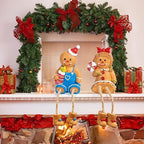 Christmas Figurines, Set of 2 Resin Gingerbread Man Sitters with Dangling Legs, Xmas Table Fireplace Shelf, alternate view 4