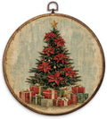 Christmas Flower Tree Round Framed Wall Art 10"x10"