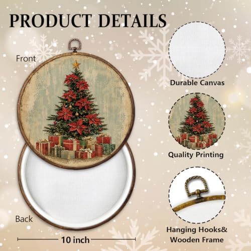 Christmas Flower Tree Round Framed Wall Art 10"x10", alternate view 2
