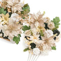 Christmas Flowers Artificial, White Poinsettias Artificial Christmas Flowers and Greenery Deluxe Combo for DIY