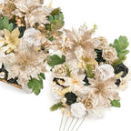 Christmas Flowers Artificial, White Poinsettias Artificial Christmas Flowers and Greenery Deluxe Combo for DIY