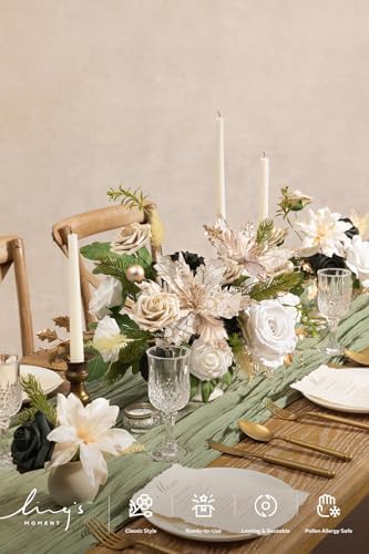 Christmas Flowers Artificial, White Poinsettias Artificial Christmas Flowers and Greenery Deluxe Combo for DIY, alternate
