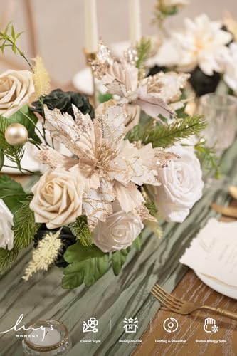 Christmas Flowers Artificial, White Poinsettias Artificial Christmas Flowers and Greenery Deluxe Combo for DIY, alternate