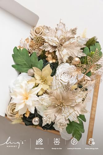 Christmas Flowers Artificial, White Poinsettias Artificial Christmas Flowers and Greenery Deluxe Combo for DIY, alternate