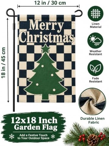 Christmas Garden Flags 12x18 inch Buffalo Plaid Tree Yard Flag in 12x18 inch, alternate view 2