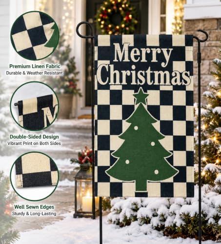 Christmas Garden Flags 12x18 inch Buffalo Plaid Tree Yard Flag in 12x18 inch, alternate view 6