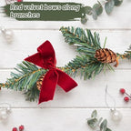 Christmas Garland 2 Pack, 6.56 Ft Each Slim Pine Garland with Pinecones and Red Velvet Bows, Flexible Wire, alternate view 3