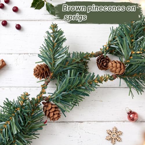 Christmas Garland 2 Pack, 6.56 Ft Each Slim Pine Garland with Pinecones and Red Velvet Bows, Flexible Wire, alternate view 4