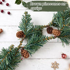 Christmas Garland 2 Pack, 6.56 Ft Each Slim Pine Garland with Pinecones and Red Velvet Bows, Flexible Wire, alternate view 4