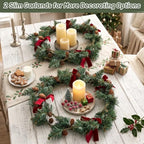 Christmas Garland 2 Pack, 6.56 Ft Each Slim Pine Garland with Pinecones and Red Velvet Bows, Flexible Wire, alternate view 5