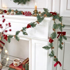 Christmas Garland 2 Pack, 6.56 Ft Each Slim Pine Garland with Pinecones and Red Velvet Bows, Flexible Wire, alternate view 6