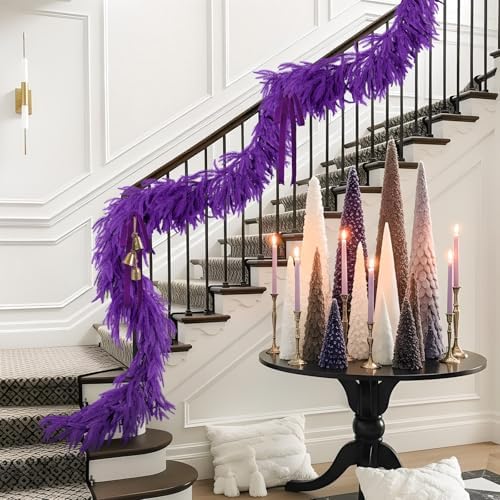 Christmas Garland Norfolk Pine Garland Real Touch Artificial Christmas Purple Xmas Garland for Mantle, Table, alternate view