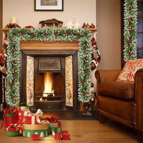 Christmas Garlands,2.7M/ 9FT Christmas Garland, Christmas Garland with Lights, and Berries, for Fireplaces, alternate view 2