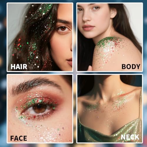 Christmas Glitter Stick for Face Hair Body, Red Silver Green Chunky Sparkling Glitter Makeup, Christmas Party, alternate view
