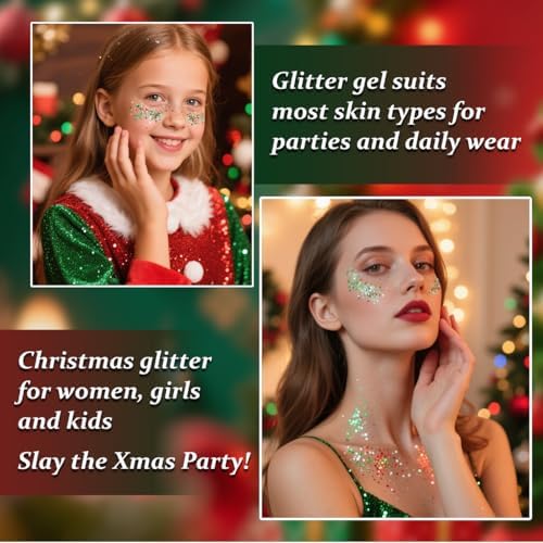 Christmas Glitter Stick for Face Hair Body, Red Silver Green Chunky Sparkling Glitter Makeup, Christmas Party, alternate view