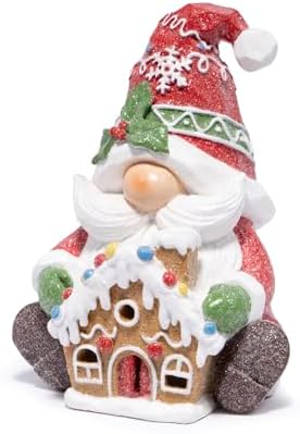 Christmas Gnome Figurine with Gingerbread House, Holiday Elf Decor, alternate view 4