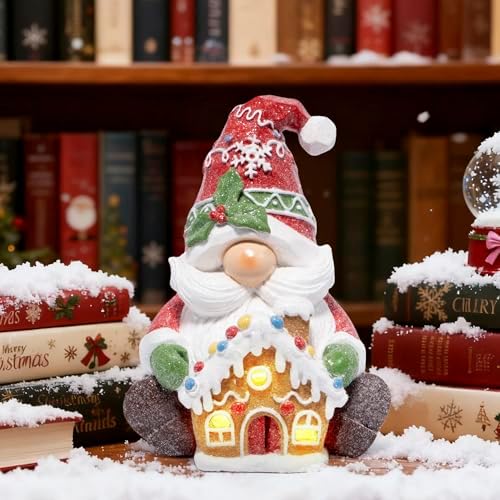 Christmas Gnome Figurine with Gingerbread House, Holiday Elf Decor, alternate view 6