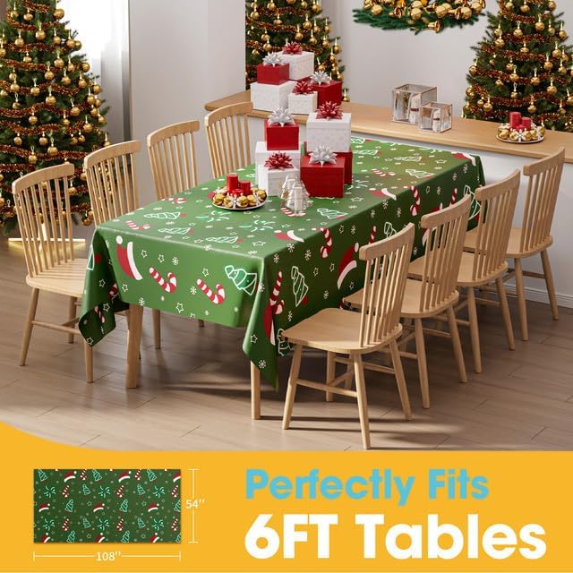 Christmas Green Plastic Table Cloth Disposable, 4 Pack, 54 x 108 in, alternate view 5