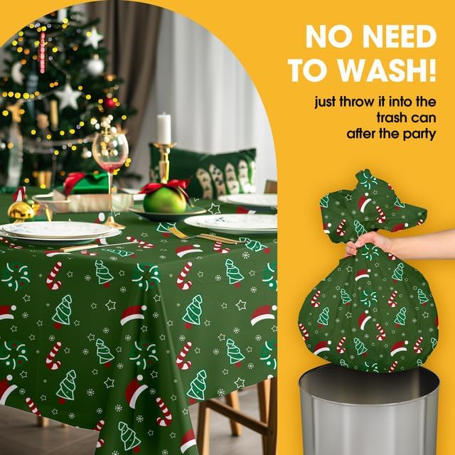 Christmas Green Plastic Table Cloth Disposable, 4 Pack, 54 x 108 in, alternate view 7