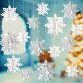 Christmas Hanging Snowflakes Decorations, 15pcs 3D Glitter White Silver Paper Snowflakes Snow Flakes Garland for