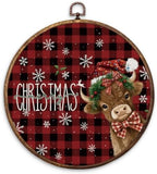 Christmas Highland Cow Round Framed Wall Art 10"x10"