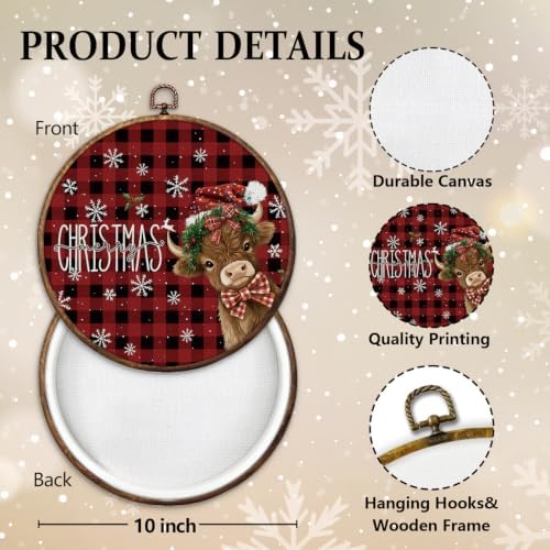 Christmas Highland Cow Round Framed Wall Art 10"x10", alternate view 2