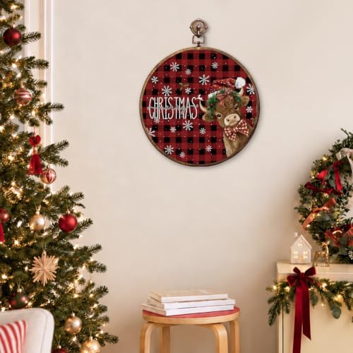 Christmas Highland Cow Round Framed Wall Art 10"x10", alternate view 5