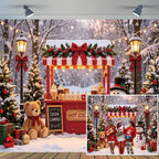 Christmas Hot Cocoa Bar Backdrop 10x8ft, Winter Snowy Forest Xmas Tree Hot Chocolate Cookie Shop Snowman, alternate view 2