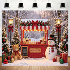 Christmas Hot Cocoa Bar Backdrop 10x8ft, Winter Snowy Forest Xmas Tree Hot Chocolate Cookie Shop Snowman, alternate view 4