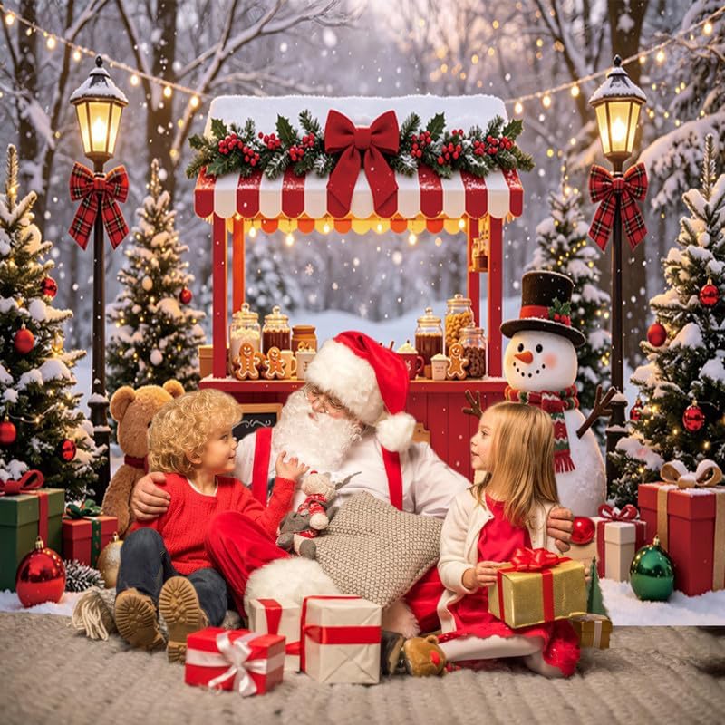 Christmas Hot Cocoa Bar Backdrop 10x8ft, Winter Snowy Forest Xmas Tree Hot Chocolate Cookie Shop Snowman, alternate view 5