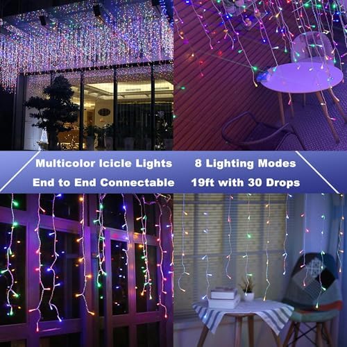 Christmas Icicle Lights - 19Ft Christmas Lights, Multicolor, alternate view 2