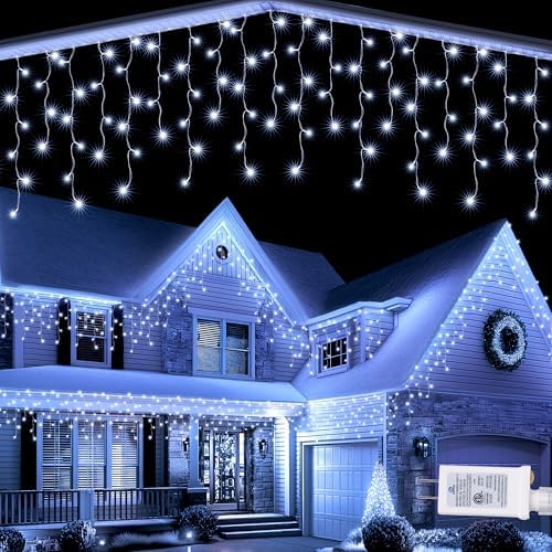 Christmas Icicle Lights - 19Ft Christmas Lights, White in White