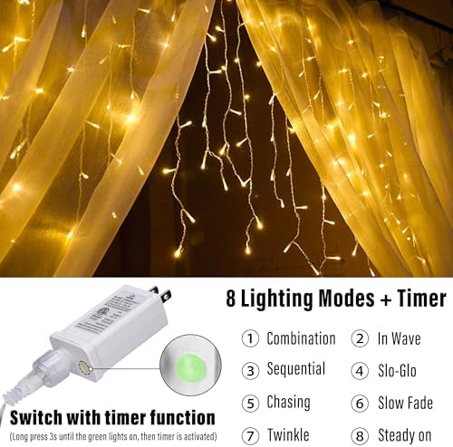 Christmas Icicle Lights - 32Ft Christmas Lights, Warm White in Warm White, alternate view 2