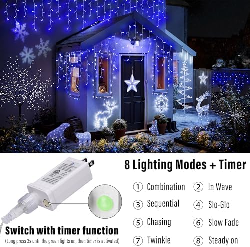 Christmas Icicle Lights - 65Ft Christmas Lights, Blue in Blue, alternate view 3