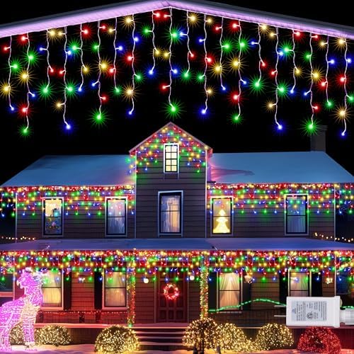 Christmas Icicle Lights - 65Ft Christmas Lights, Multicolor