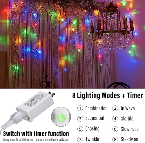 Christmas Icicle Lights - 65Ft Christmas Lights, Multicolor, alternate view 3