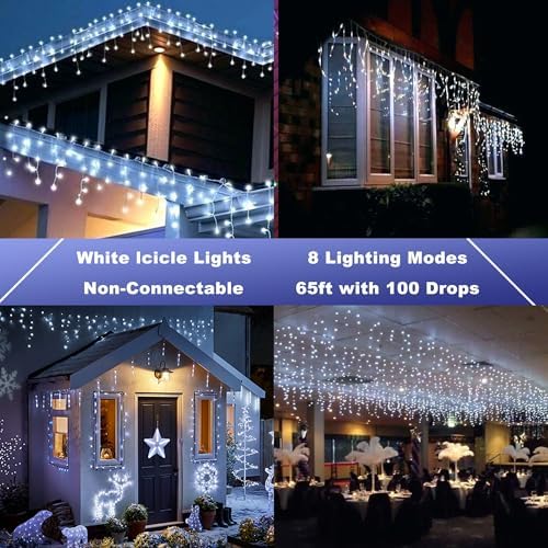 Christmas Icicle Lights - 65Ft Christmas Lights, White in White, alternate view 2