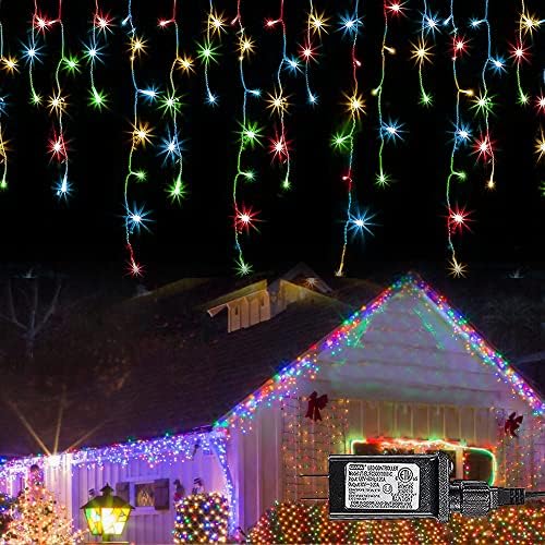 Christmas Icicle Lights, 8 Modes Curtain Fairy Lights with Drops, Connectable Xmas String Lights for Outside
