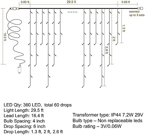 Christmas Icicle Lights, 8 Modes Curtain Fairy Lights with Drops, Connectable Xmas String Lights for Outside, alternate view