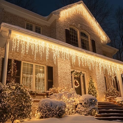 Christmas Icicle Lights, 88.5 FT 1080 LED 8 Modes Curtain Fairy Lights with 180 Drops, Xmas String Lights for, alternate view