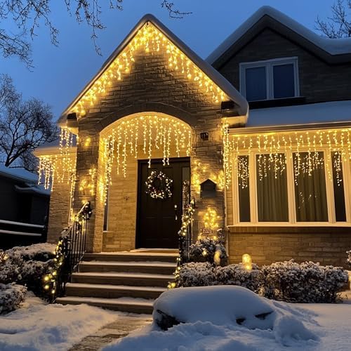Christmas Icicle Lights, 88.5 FT 1080 LED 8 Modes Curtain Fairy Lights with 180 Drops, Xmas String Lights for, alternate view