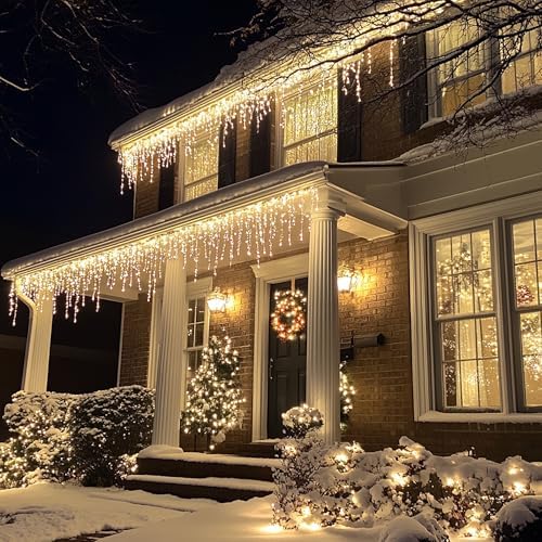 Christmas Icicle Lights, 88.5 FT 1080 LED 8 Modes Curtain Fairy Lights with 180 Drops, Xmas String Lights for, alternate view